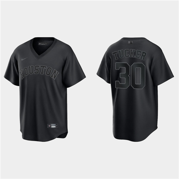 Men's Houston Astros #30 Kyle Tucker Black Pitch Black Fashion Replica Stitched Jersey